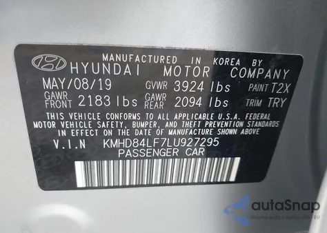 2020 Hyundai Elantra Sel из США, поврежденный, VIN KMHD84LF7LU927295